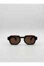 Brown Angular Wayfarer Style Sunglasses in Brown with Green Arms, Image 1 of 4
