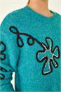 Teal Sparkly Floral Knit Jumper, Image 5 of 5