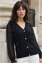 Black Woven Sleeve Buttoned Knit Jumper, Image 1 of 4