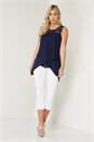 Navy  Lace Yoke Asymmetric Vest Top, Image 3 of 4