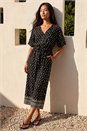 Black Petite Border Print Cropped Jumpsuit, Image 2 of 4