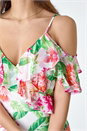 Ivory  Floral Print Cold Shoulder Chiffon Midi Dress, Image 5 of 5
