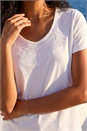 Ivory  Cotton Embroidery V-Neck T-Shirt, Image 4 of 4
