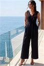 Black Pleated Wide Leg Stretch Jumpsuit, Image 1 of 4