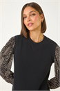 Black 2 in 1 Print Mesh Sleeve Top, Image 4 of 5
