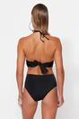 Black Halterneck Ring Detail Ruched Bikini Set, Image 4 of 4