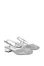 Silver XY LONDON Silver 'Kira' Slingback Court Shoes With Low Block Heel, Image 3 of 5