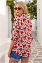 Red Floral Collared Tab Sleeve Shirt, Image 2 of 4