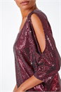 Red Cold Shoulder Sequin Stretch Top , Image 5 of 5