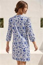 Blue Floral Print V-Neck Shirt Dress, Image 3 of 4