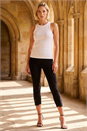 Black Lace Insert Elastic Waist Crop Trousers , Image 2 of 4