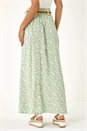 Sage Ditsy Floral Belted A line Maxi Skirt, Image 4 of 5