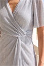 Silver Metallic Plisse Bodycon Maxi Dress, Image 4 of 4