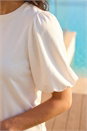 White Dusk Puff Sleeve Stretch T-Shirt , Image 4 of 4