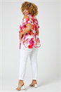 Fuchsia Curve Floral Print Cold Shoulder Tunic Top, Image 2 of 5