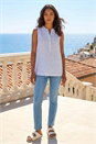 Light Blue  Stripe V-Neck Vest Top, Image 2 of 4
