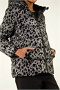 Grey Animal Print Flocked Hooded Coat, Image 5 of 5