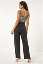 Silver Contrast Sequin Bodice Jumpsuit, Image 3 of 5