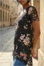Black Floral Print Lace Stretch Top, Image 4 of 4