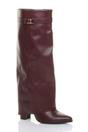 Burgundy AJVANI Burgundy High Block Heel Pointed Toe Fold Over Knee Boots, Image 2 of 4