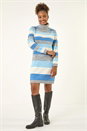 Blue Stripe Cowl Neck Knit Dress, Image 2 of 5