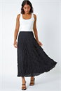 Black Crinkle Textured Elastic Waist A Line Midi Skirt, Image 2 of 5