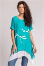 Aqua Dragonfly Print Asymmetric Tunic Top, Image 1 of 4