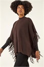 Chocolate Fringe Hem Knit Poncho, Image 1 of 5