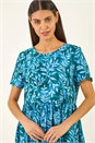 Blue Leaf Print Smock Midi Dress, Image 4 of 5