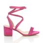 Fuchsia AJVANI Fuchsia Mid Block Heel Tie Up Sandals, Image 2 of 6