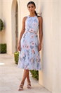 Grey Floral Pleated Halter Neck Midi Dress, Image 1 of 4