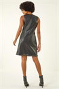 Black Faux Leather Pleated Hem Dress, Image 4 of 7