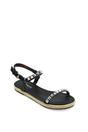 Black XY LONDON Black Studded Flat Espadrille Sandals with Slingback, Image 2 of 3