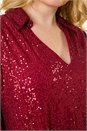 Wine Curve Sequin V-Neck Stretch Shirt, Image 5 of 5