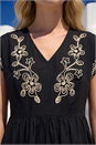 Black Embroidered V-Neck Midi Dress, Image 4 of 4