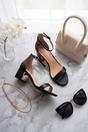 Black iKrush Black Luna Womens Gold Heel Ankle Strap Sandals, Image 3 of 8