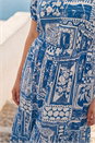 Blue Curve Postcard Print Midi Dress , Image 4 of 4