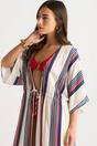 Multi Gini London Multi Stripe Tie Detail Kimono Beachwear, Image 3 of 4