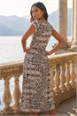 Brown Abstract Print Midi Dress, Image 3 of 4