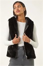Black Hooded Faux Fur Gilet, Image 2 of 5