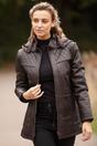 Brown Real Leather Hooded Duffle Jacket, Image 1 of 6