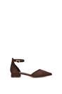 Brown XY LONDON Brown 'Jenny' Low Heel Flat Pointed Toe Ankle Strap Court Shoes, Image 1 of 6