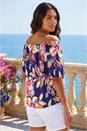 Navy  Floral Print Bardot Stretch Top, Image 3 of 4