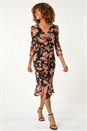 Beige Ruched Floral Frill Dress, Image 1 of 5