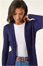 Midnight Blue Longline Stretch Ribbed Cardigan, Image 4 of 5