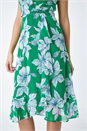 Green Floral Print Chiffon Frill Wrap Midi Dress, Image 5 of 5