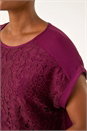 Wine Lace Front Stretch Jersey Top, Image 5 of 5
