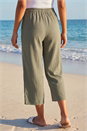 Khaki Petite Linen Blend Wide Cropped Trousers, Image 3 of 4