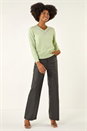 Pale Green V-Neck Sparkly Trim Jumper, Image 2 of 5