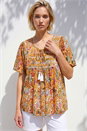 Ochre Floral Textured Stitch Tunic Top, Image 1 of 4